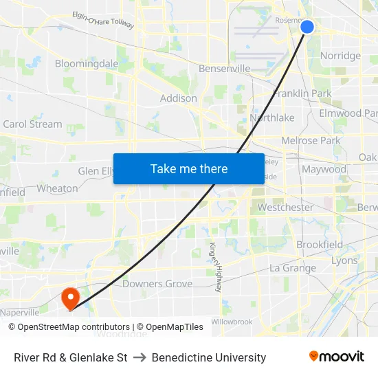 River Rd & Glenlake St to Benedictine University map