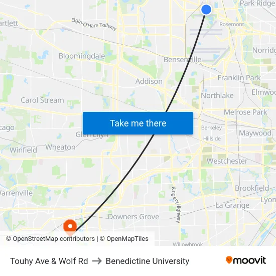 Touhy Ave & Wolf Rd to Benedictine University map