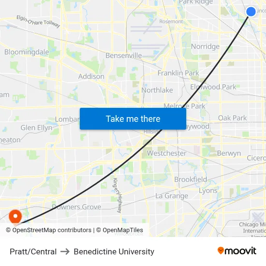 Pratt/Central to Benedictine University map