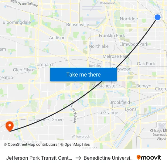 Jefferson Park Transit Center to Benedictine University map