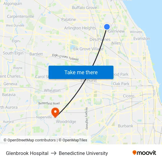 Glenbrook Hospital to Benedictine University map