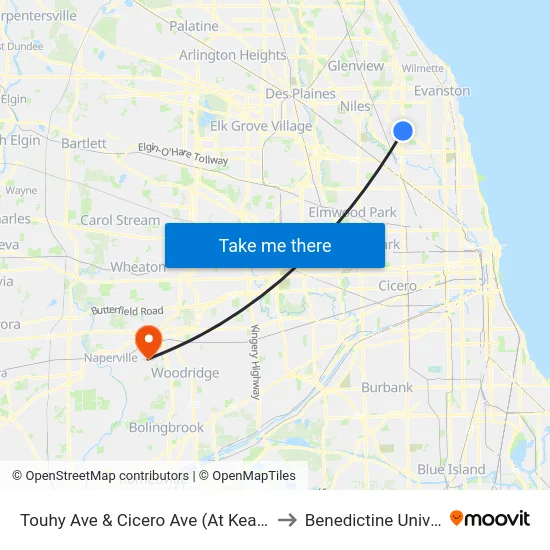 Touhy Ave & Cicero Ave (At Keating Ave) to Benedictine University map