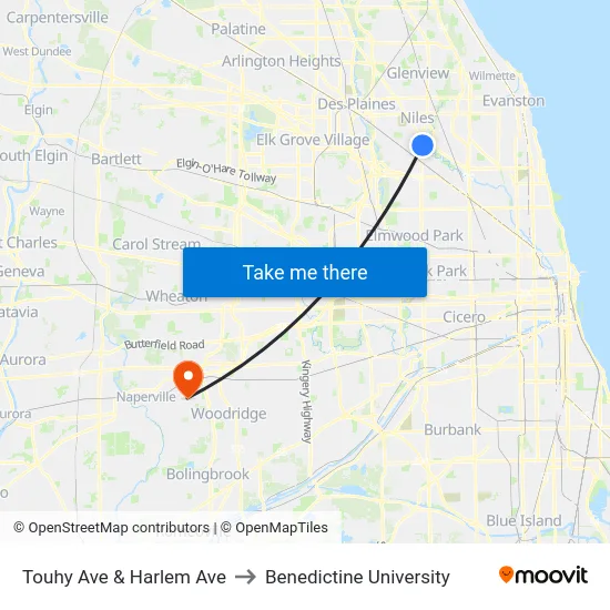 Touhy Ave & Harlem Ave to Benedictine University map