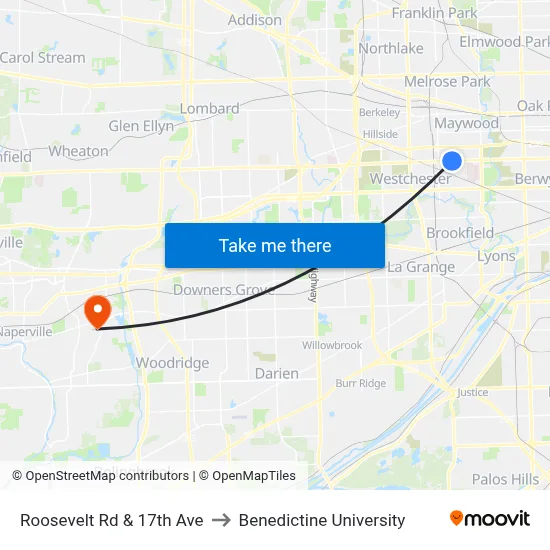 Roosevelt Rd & 17th Ave to Benedictine University map