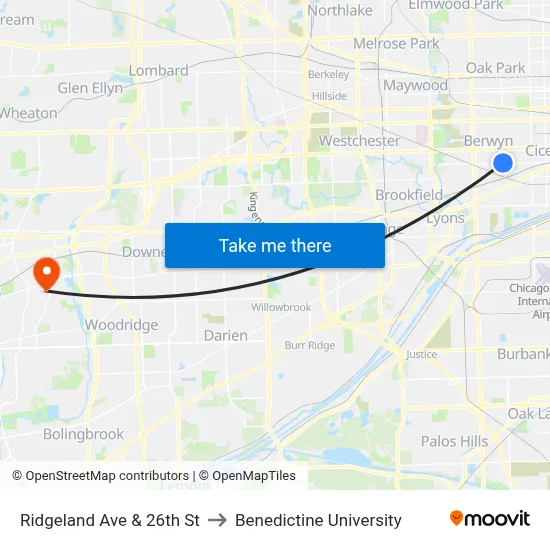 Ridgeland Ave & 26th St to Benedictine University map