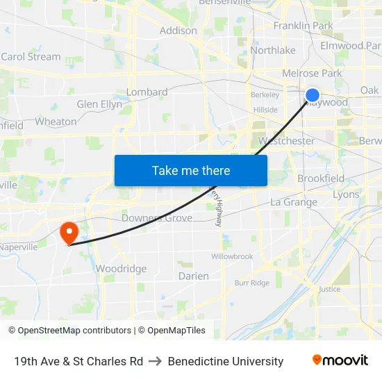 19th Ave & St Charles Rd to Benedictine University map