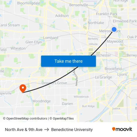 North Ave & 9th Ave to Benedictine University map