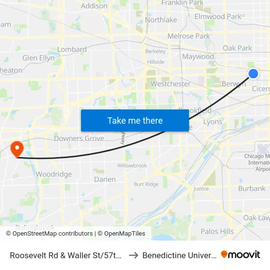 Roosevelt Rd & Waller St/57th Ave to Benedictine University map
