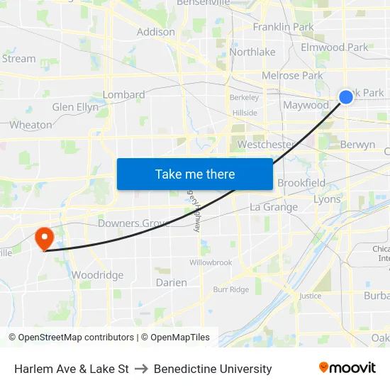 Harlem Ave & Lake St to Benedictine University map