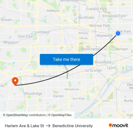 Harlem Ave & Lake St to Benedictine University map