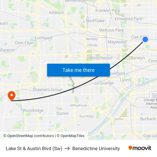 Lake St & Austin Blvd (Sw) to Benedictine University map
