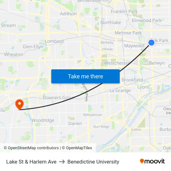 Lake St & Harlem Ave to Benedictine University map