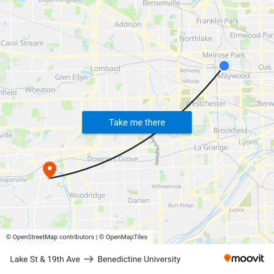 Lake St & 19th Ave to Benedictine University map