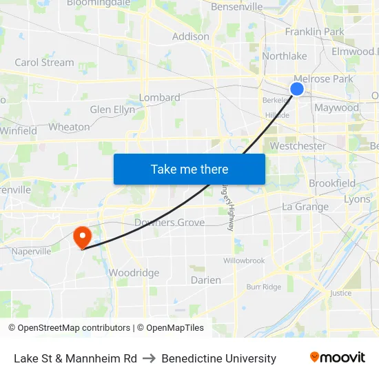 Lake St & Mannheim Rd to Benedictine University map