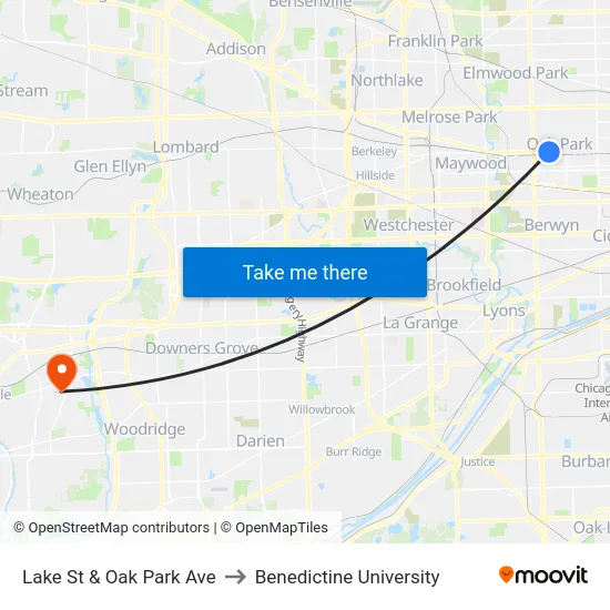 Lake St & Oak Park Ave to Benedictine University map