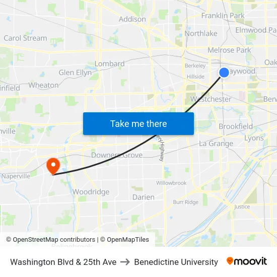 Washington Blvd & 25th Ave to Benedictine University map