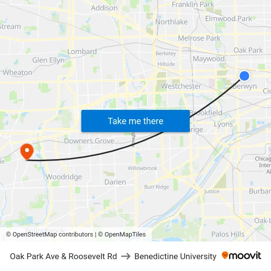 Oak Park Ave & Roosevelt Rd to Benedictine University map