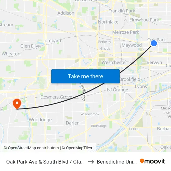 Oak Park Ave & South Blvd / Cta Green Line to Benedictine University map
