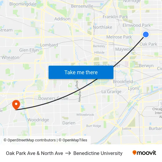 Oak Park Ave & North Ave to Benedictine University map