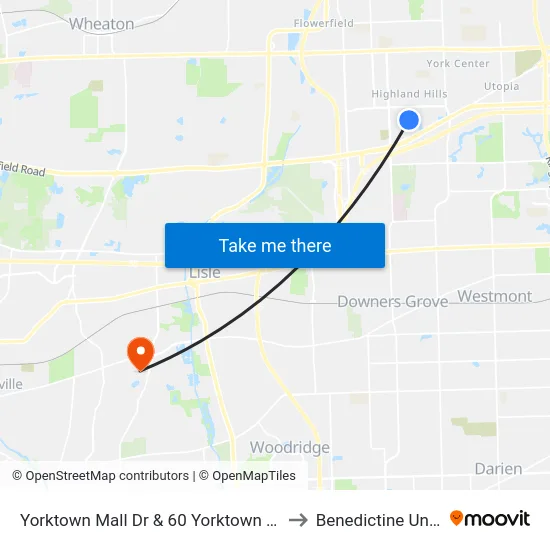 Yorktown Mall Dr & 60 Yorktown Shopping Ctr to Benedictine University map