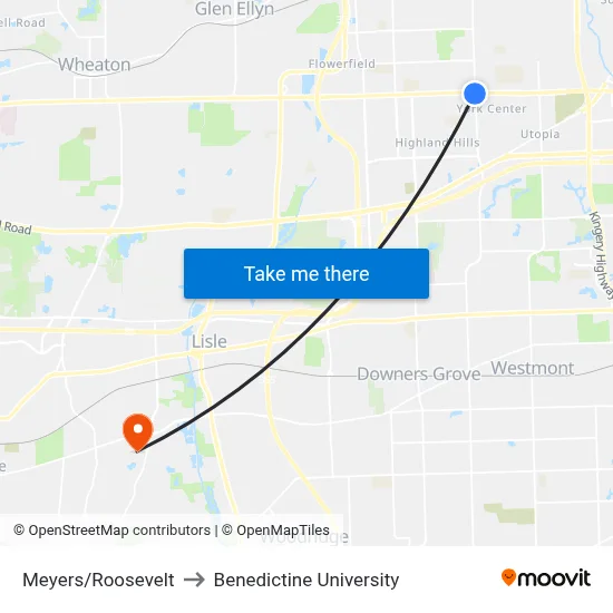 Meyers/Roosevelt to Benedictine University map