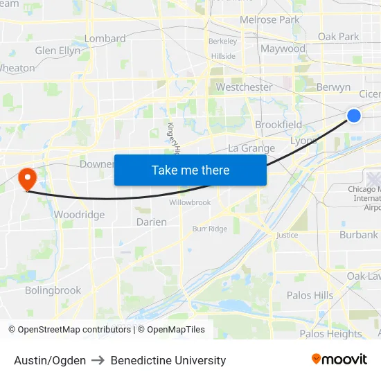 Austin/Ogden to Benedictine University map
