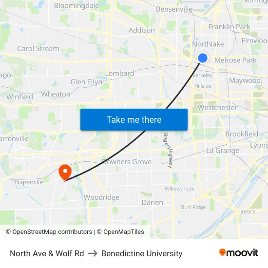 North Ave & Wolf Rd to Benedictine University map