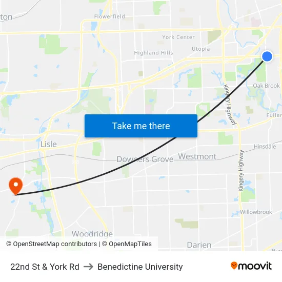 22nd St & York Rd to Benedictine University map