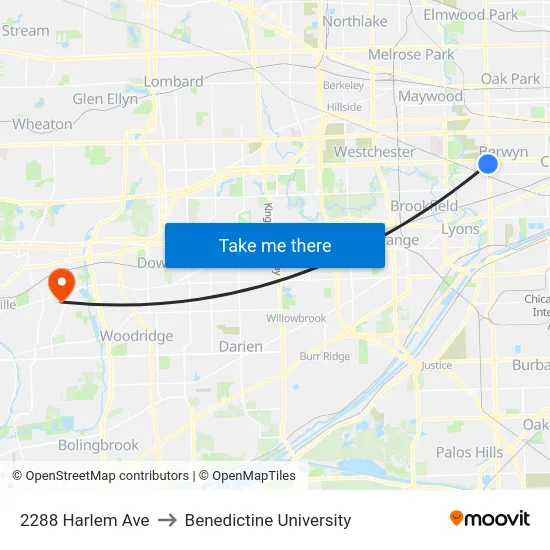 2288 Harlem Ave to Benedictine University map