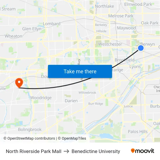 North Riverside Park Mall to Benedictine University map
