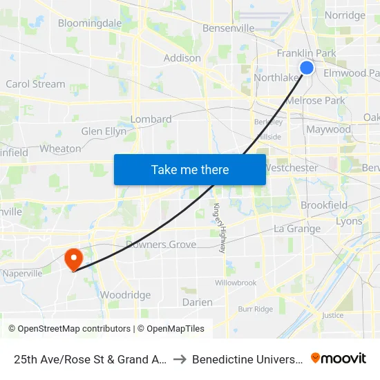 25th Ave/Rose St & Grand Ave to Benedictine University map