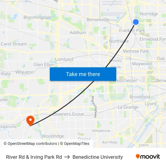River Rd & Irving Park Rd to Benedictine University map