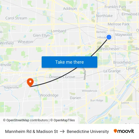Mannheim Rd & Madison St to Benedictine University map