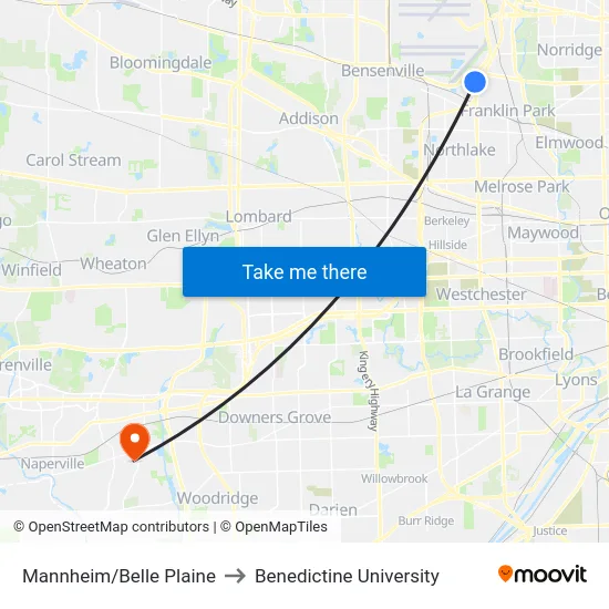 Mannheim/Belle Plaine to Benedictine University map