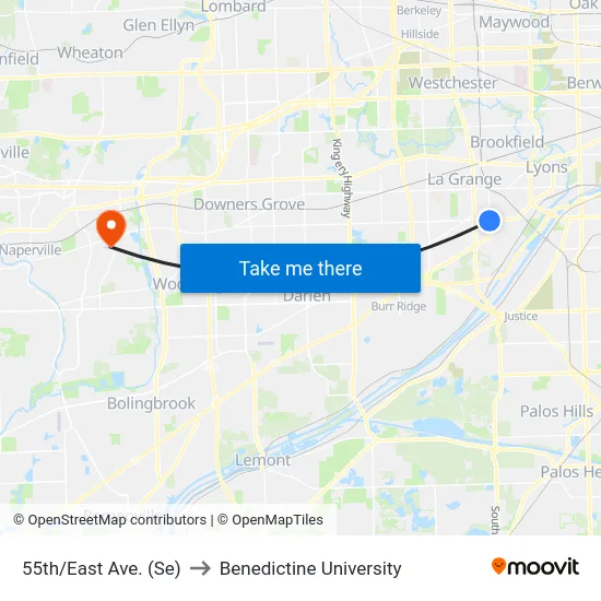 55th/East Ave. (Se) to Benedictine University map