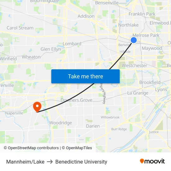 Mannheim/Lake to Benedictine University map