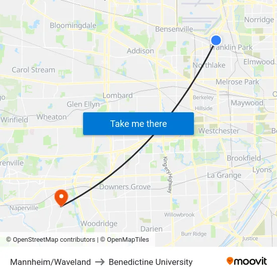 Mannheim/Waveland to Benedictine University map