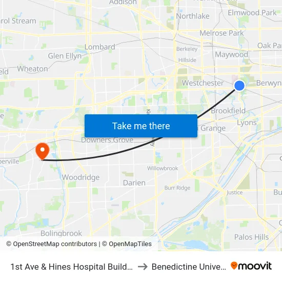 1st Ave & Hines Hospital Building 37 to Benedictine University map