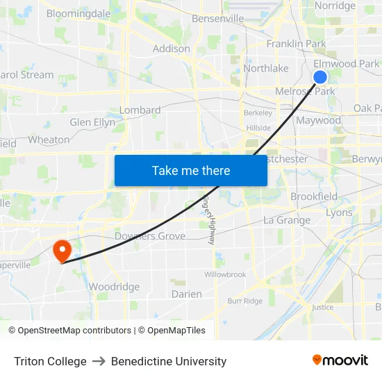Triton College to Benedictine University map