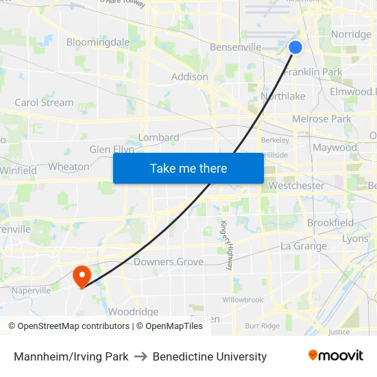 Mannheim/Irving Park to Benedictine University map