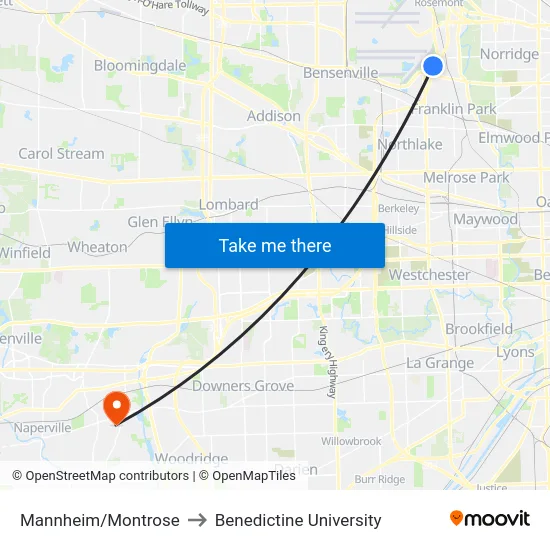 Mannheim/Montrose to Benedictine University map