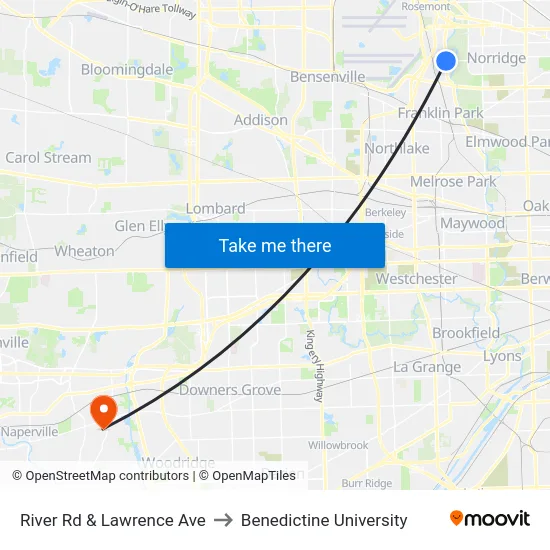 River Rd & Lawrence Ave to Benedictine University map