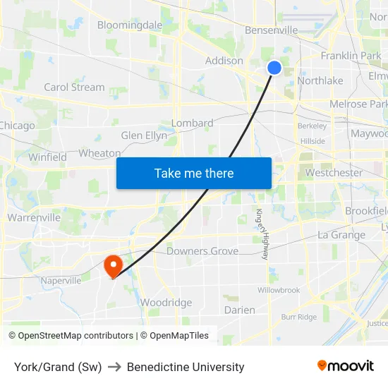 York/Grand (Sw) to Benedictine University map