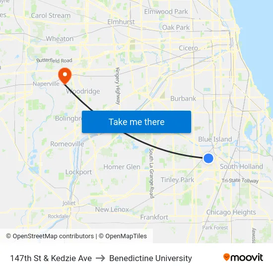 147th St & Kedzie Ave to Benedictine University map