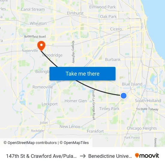 147th St & Crawford Ave/Pulaski Rd to Benedictine University map