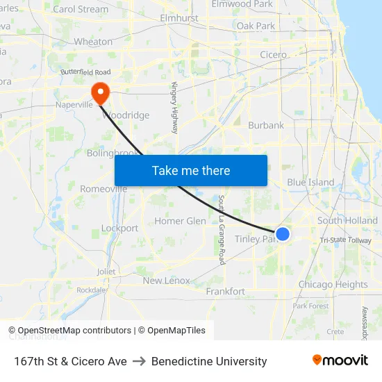 167th St & Cicero Ave to Benedictine University map