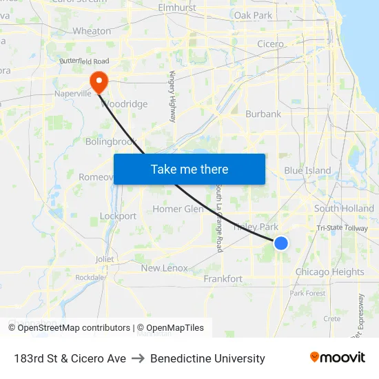 183rd St & Cicero Ave to Benedictine University map