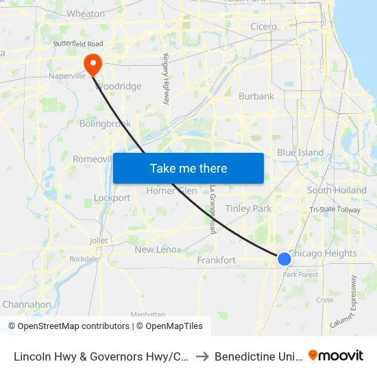 Lincoln Hwy & Governors Hwy/Crawford Ave to Benedictine University map