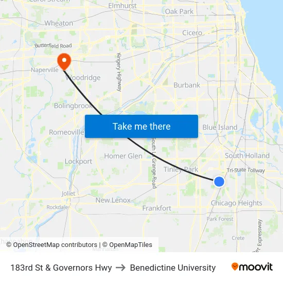 183rd St & Governors Hwy to Benedictine University map