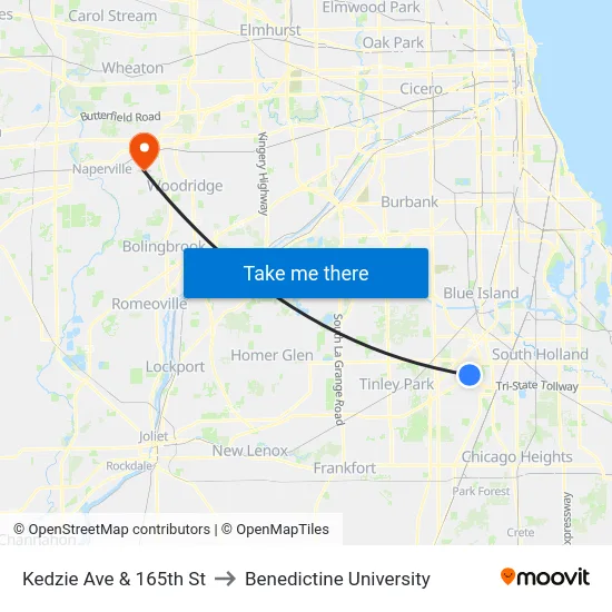 Kedzie Ave & 165th St to Benedictine University map